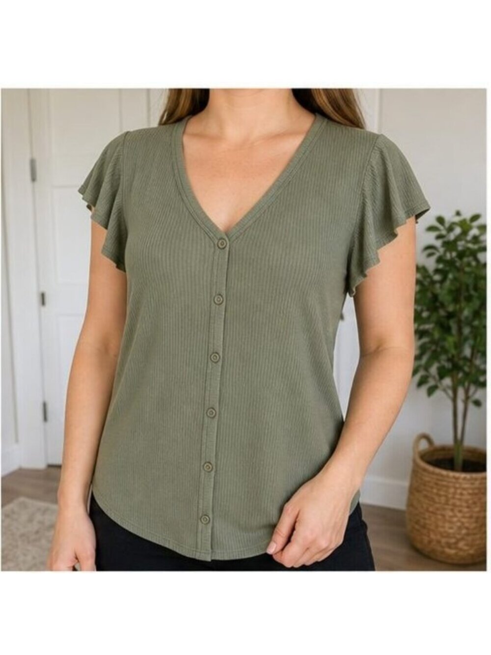 Olive Puff Sleeve Top